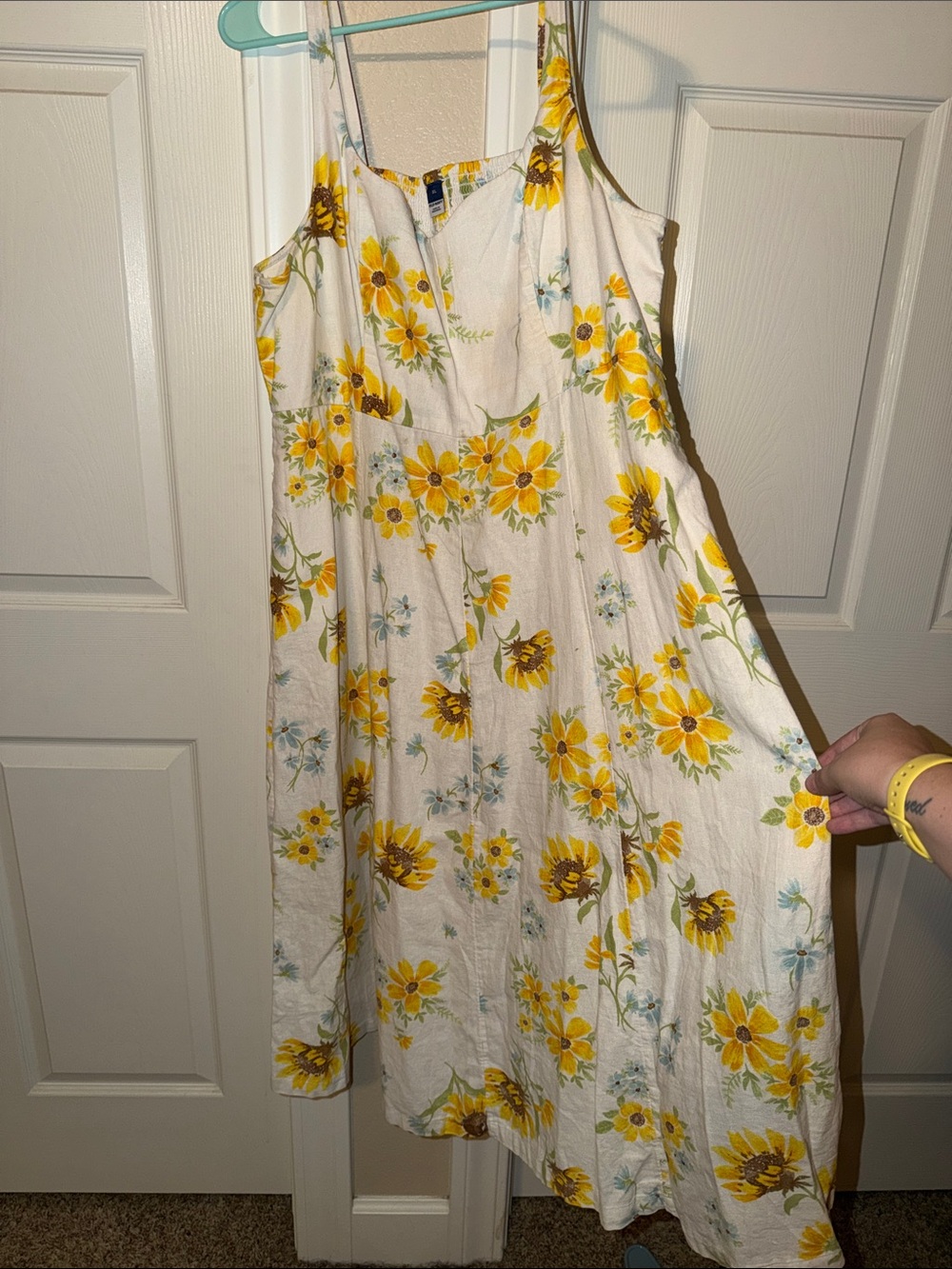 Old Navy White Maxi Dress with Yellow Sunflower Print